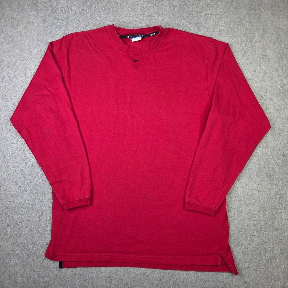 Vintage Reebok Shirt Mens XL Red Crew Neck Long Sleeve Center Logo Embroidered